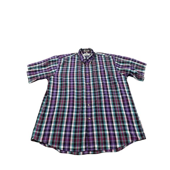 Van Heusen 417 Men's Large Purple/Green Plaid Shirt Single Needle Tailoring - Picture 1 of 7